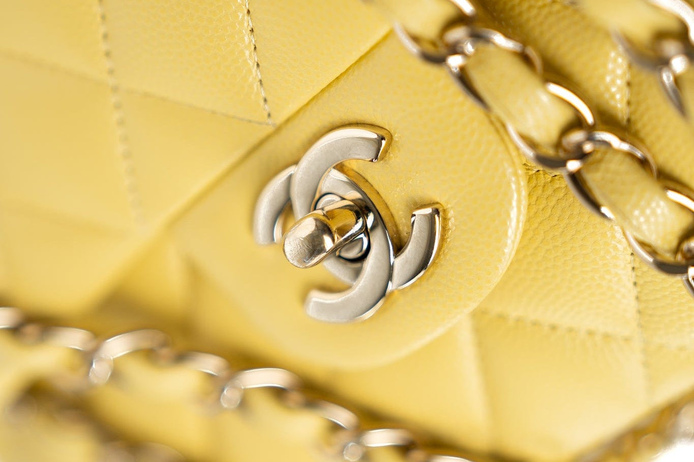 CHANEL Handbag 21P Yellow Caviar Quilted Classic Flap Small Light Gold Hardware - Redeluxe