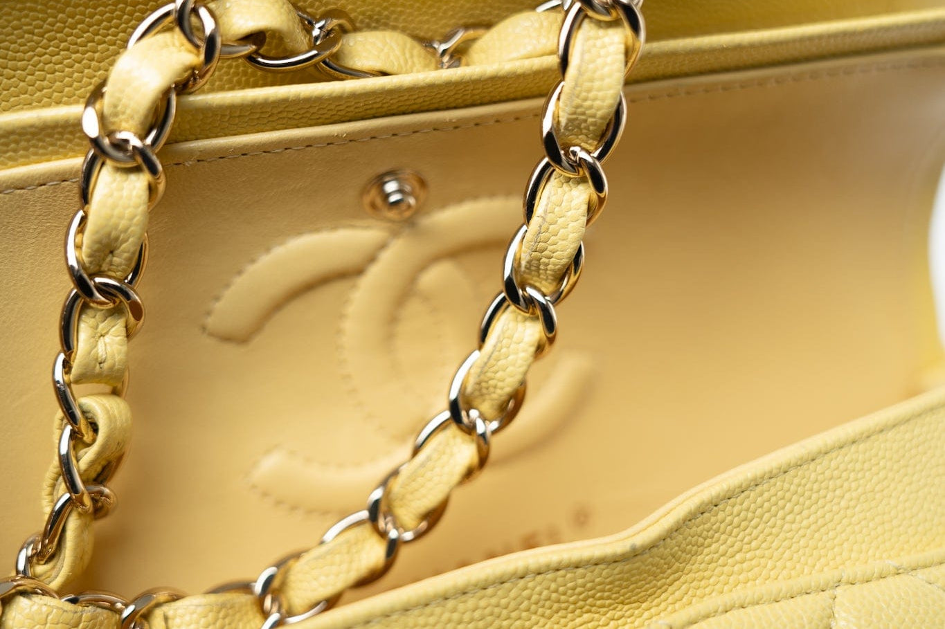 CHANEL Handbag 21P Yellow Caviar Quilted Classic Flap Small Light Gold Hardware - Redeluxe