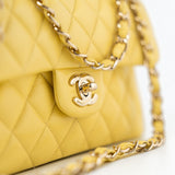 CHANEL Handbag 21P Yellow Caviar Quilted Classic Flap Small Light Gold Hardware - Redeluxe