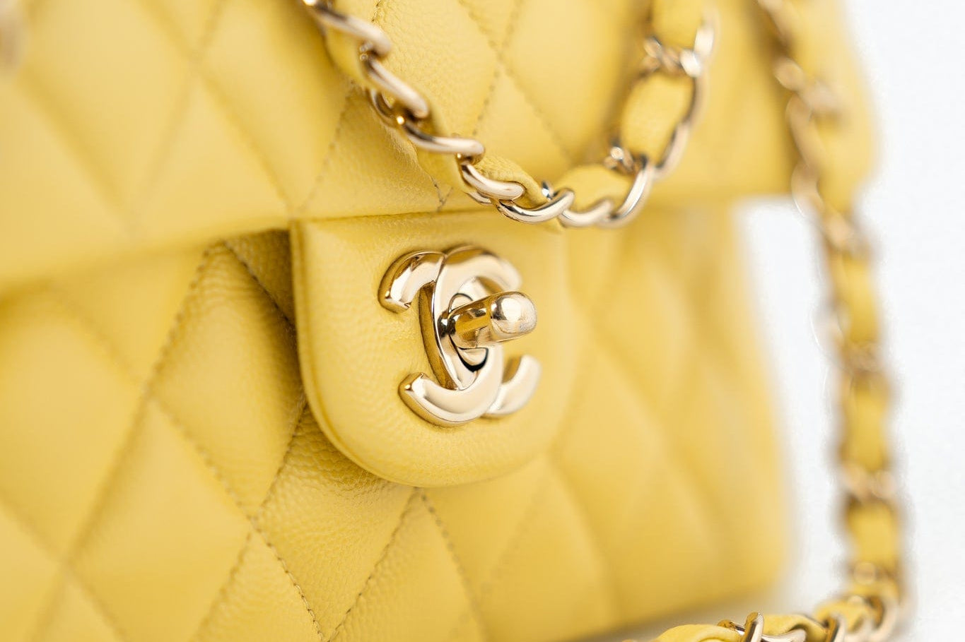 CHANEL Handbag 21P Yellow Caviar Quilted Classic Flap Small Light Gold Hardware - Redeluxe