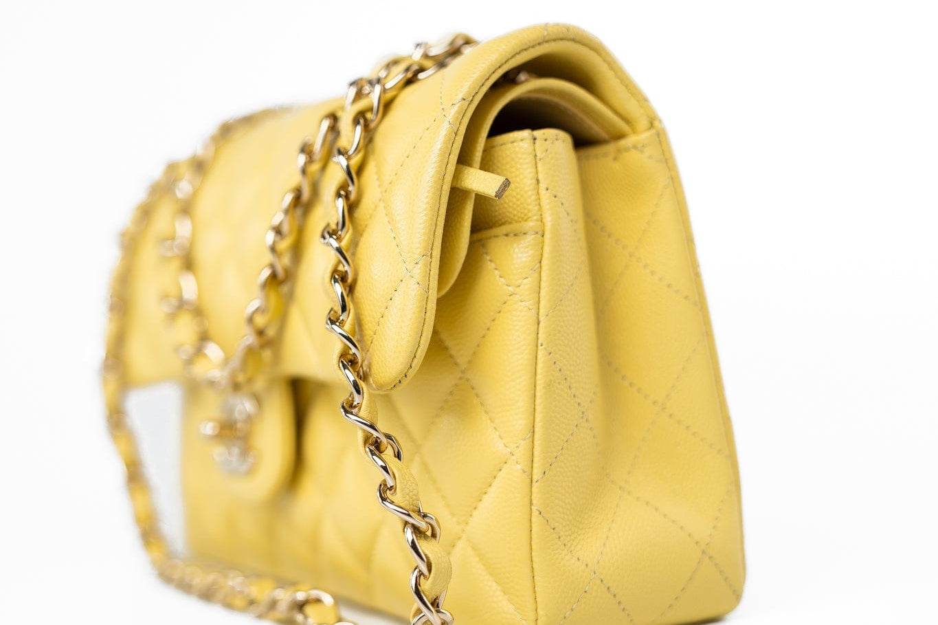 CHANEL Handbag 21P Yellow Caviar Quilted Classic Flap Small Light Gold Hardware - Redeluxe