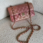 CHANEL Handbag 21S Chanel Metallic Rose Gold Calfskin Quilted Mini Rectangular Single Flap LGHW - Redeluxe