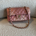 CHANEL Handbag 21S Chanel Metallic Rose Gold Calfskin Quilted Mini Rectangular Single Flap LGHW - Redeluxe