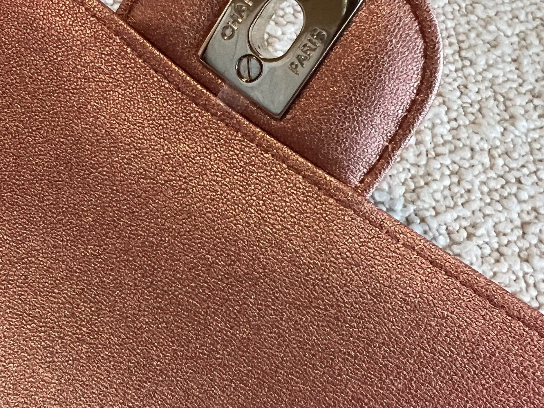 CHANEL Handbag 21S Chanel Metallic Rose Gold Calfskin Quilted Mini Rectangular Single Flap LGHW - Redeluxe