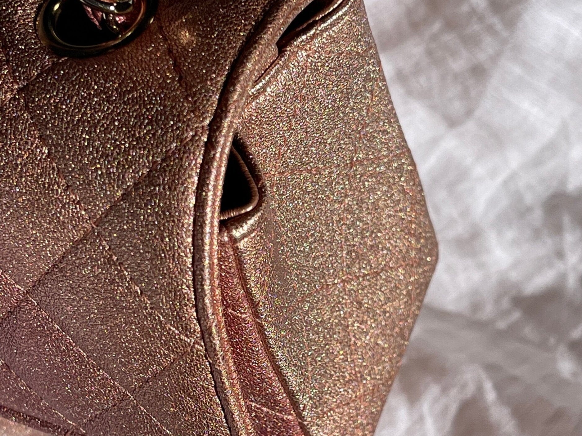 CHANEL Handbag 21S Chanel Metallic Rose Gold Calfskin Quilted Mini Rectangular Single Flap LGHW - Redeluxe