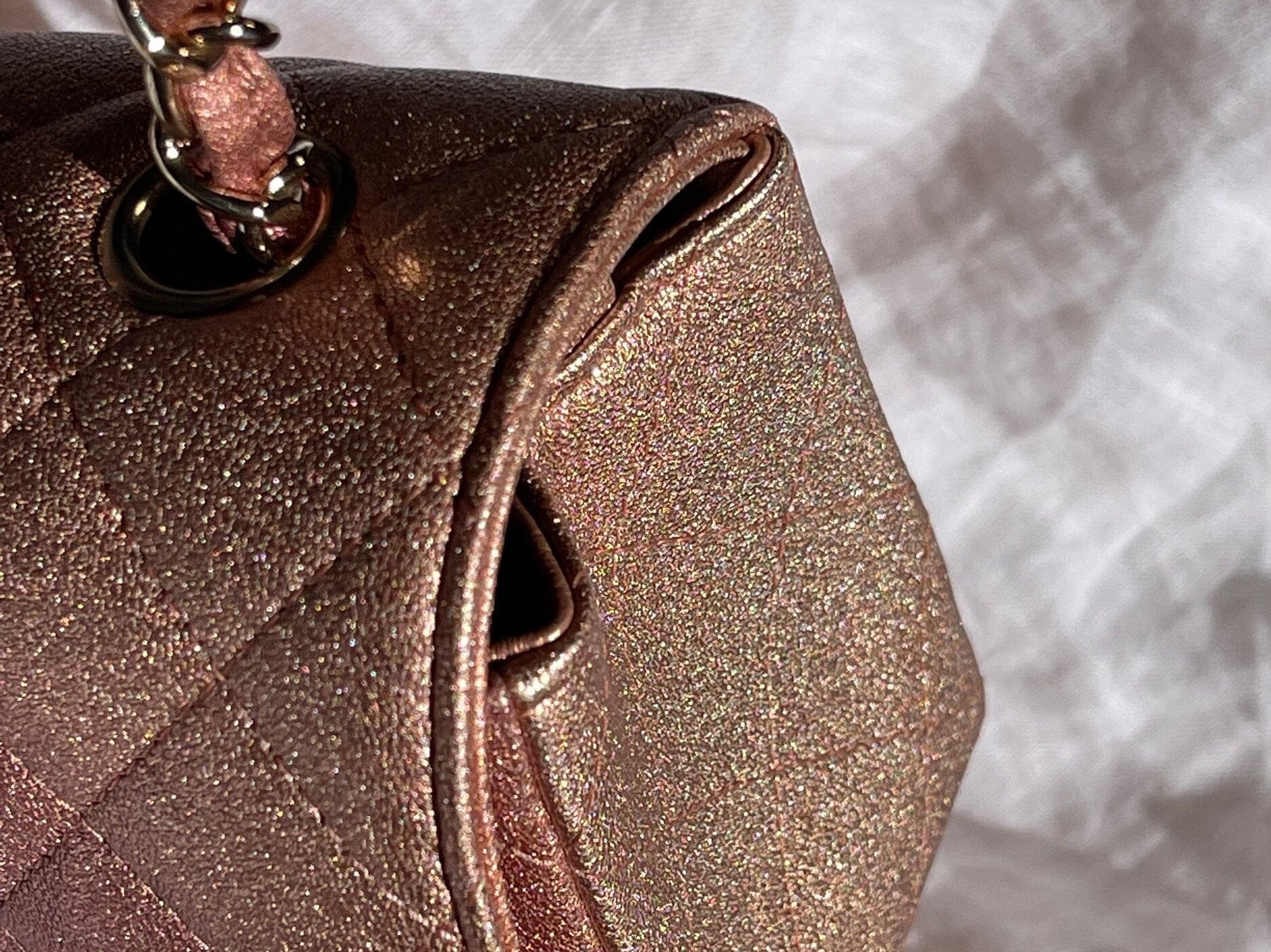 CHANEL Handbag 21S Chanel Metallic Rose Gold Calfskin Quilted Mini Rectangular Single Flap LGHW - Redeluxe