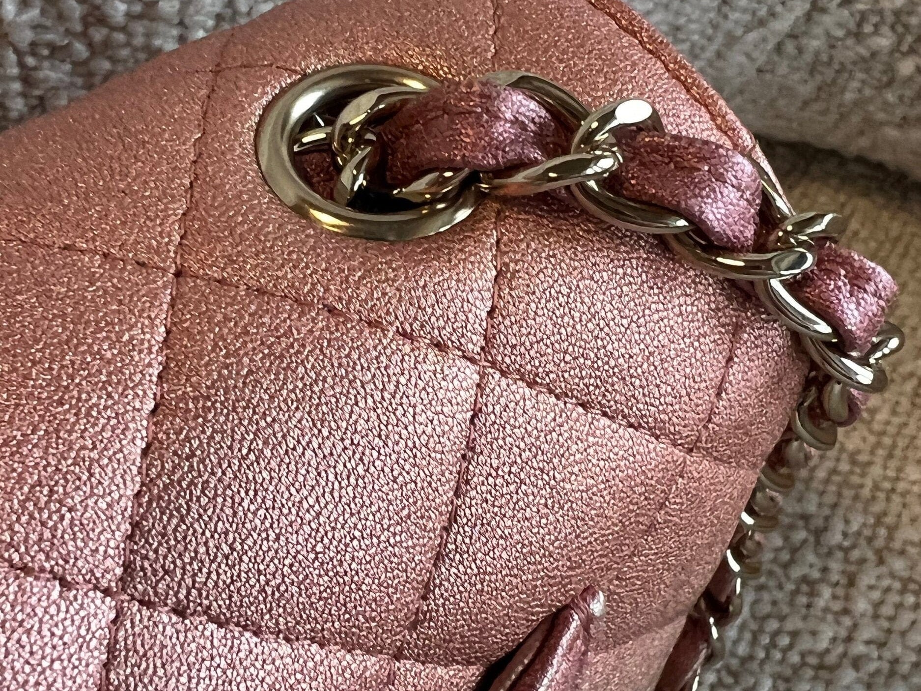 CHANEL Handbag 21S Chanel Metallic Rose Gold Calfskin Quilted Mini Rectangular Single Flap LGHW - Redeluxe