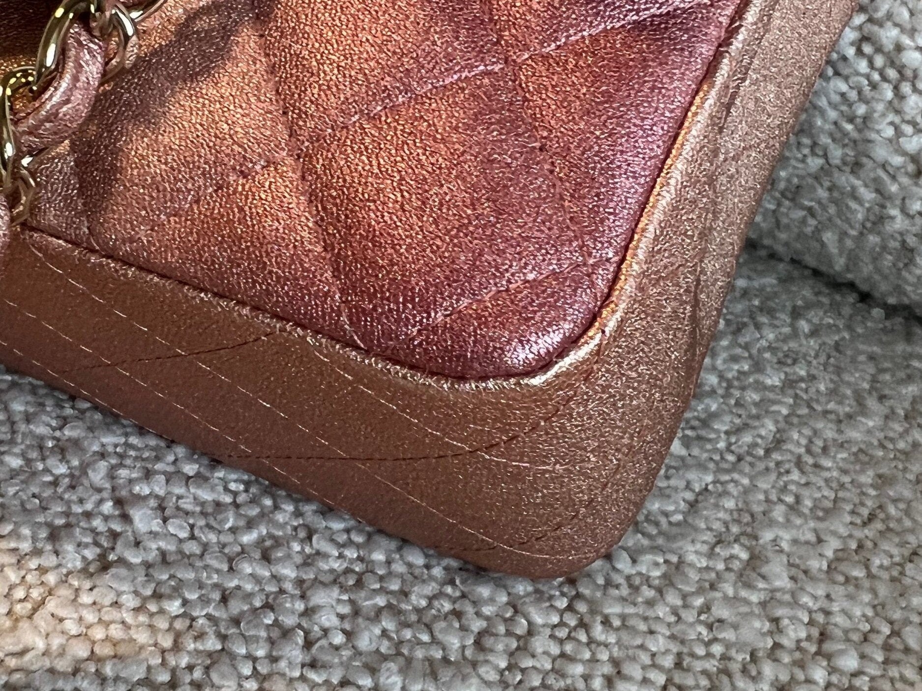 CHANEL Handbag 21S Chanel Metallic Rose Gold Calfskin Quilted Mini Rectangular Single Flap LGHW - Redeluxe