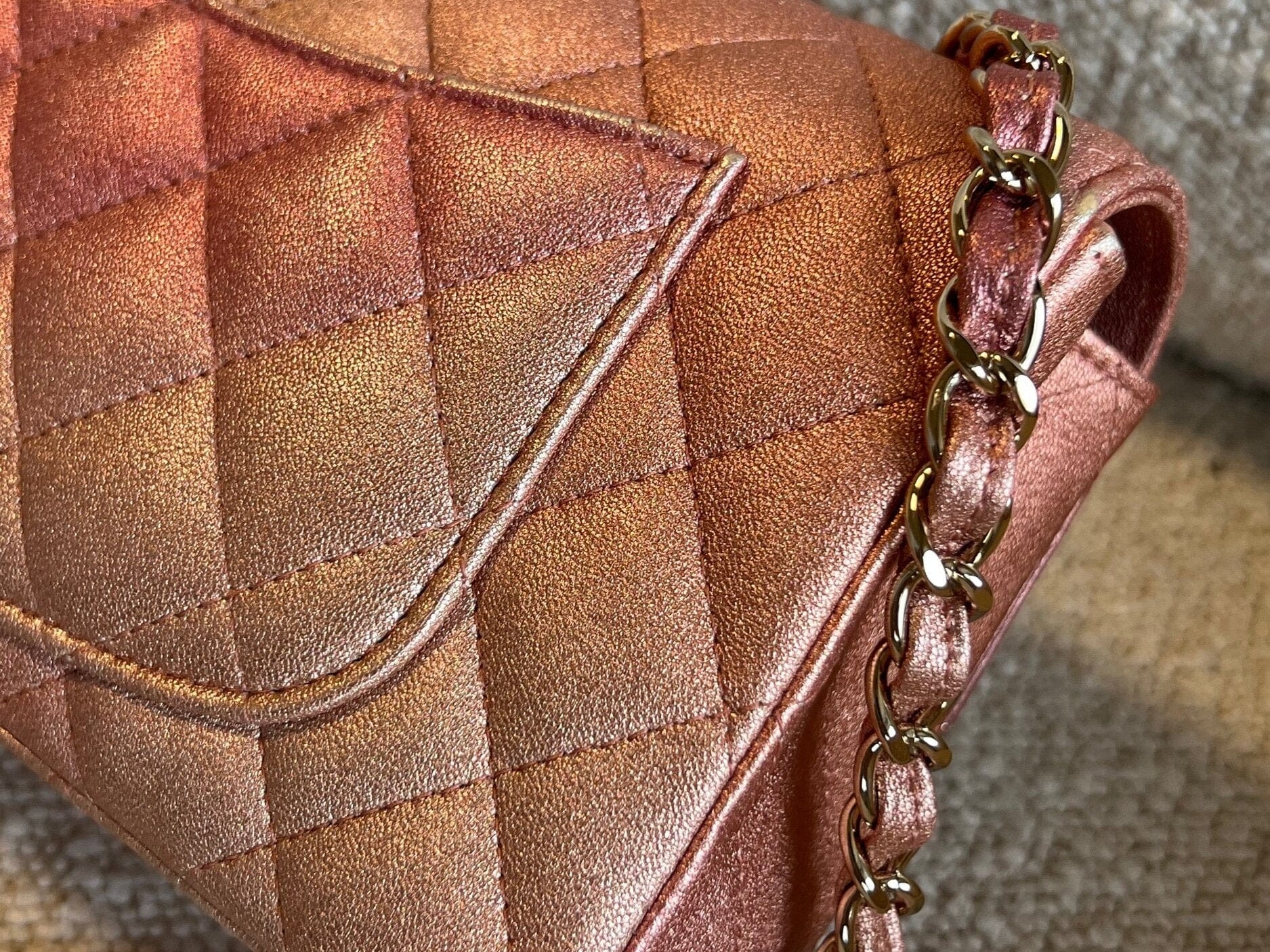 CHANEL Handbag 21S Chanel Metallic Rose Gold Calfskin Quilted Mini Rectangular Single Flap LGHW - Redeluxe