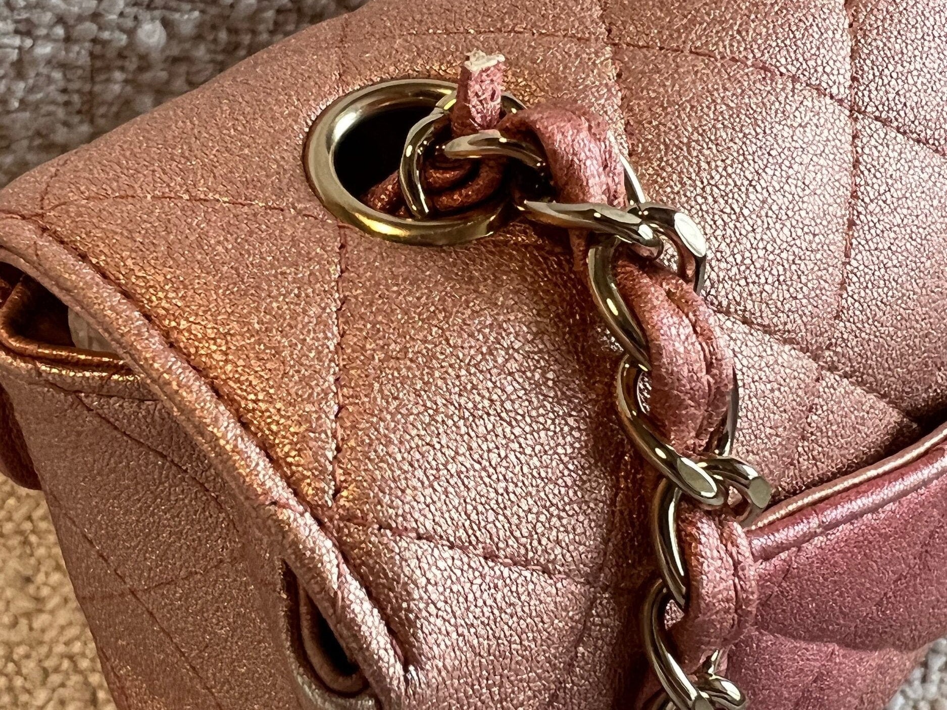 CHANEL Handbag 21S Chanel Metallic Rose Gold Calfskin Quilted Mini Rectangular Single Flap LGHW - Redeluxe