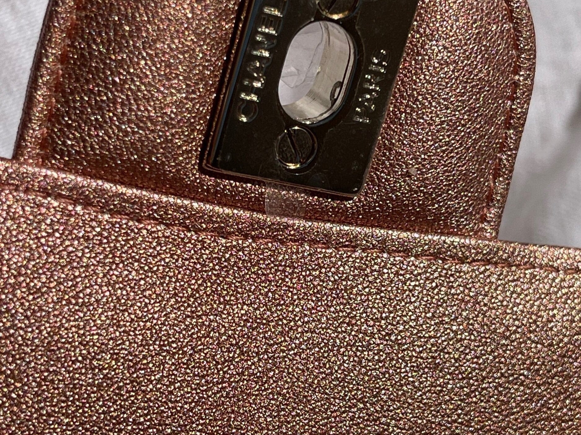CHANEL Handbag 21S Chanel Metallic Rose Gold Calfskin Quilted Mini Rectangular Single Flap LGHW - Redeluxe