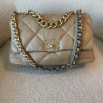 CHANEL Handbag 21S Large Beige/Gold Lambskin Quilted 19 Flap Mixed Hardware - Redeluxe