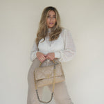 CHANEL Handbag 21S Large Beige/Gold Lambskin Quilted 19 Flap Mixed Hardware - Redeluxe