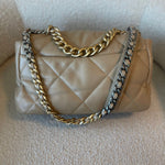 CHANEL Handbag 21S Large Beige/Gold Lambskin Quilted 19 Flap Mixed Hardware - Redeluxe
