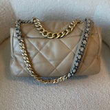 CHANEL Handbag 21S Large Beige/Gold Lambskin Quilted 19 Flap Mixed Hardware - Redeluxe