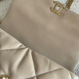 CHANEL Handbag 21S Large Beige/Gold Lambskin Quilted 19 Flap Mixed Hardware - Redeluxe