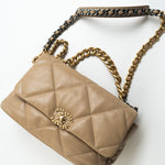 CHANEL Handbag 21S Large Beige/Gold Lambskin Quilted 19 Flap Mixed Hardware - Redeluxe