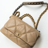 CHANEL Handbag 21S Large Beige/Gold Lambskin Quilted 19 Flap Mixed Hardware - Redeluxe