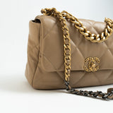 CHANEL Handbag 21S Large Beige/Gold Lambskin Quilted 19 Flap Mixed Hardware - Redeluxe