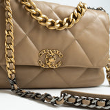 CHANEL Handbag 21S Large Beige/Gold Lambskin Quilted 19 Flap Mixed Hardware - Redeluxe