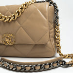 CHANEL Handbag 21S Large Beige/Gold Lambskin Quilted 19 Flap Mixed Hardware - Redeluxe