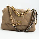 CHANEL Handbag 21S Large Beige/Gold Lambskin Quilted 19 Flap Mixed Hardware - Redeluxe