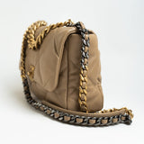 CHANEL Handbag 21S Large Beige/Gold Lambskin Quilted 19 Flap Mixed Hardware - Redeluxe