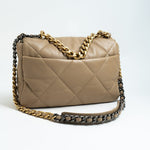 CHANEL Handbag 21S Large Beige/Gold Lambskin Quilted 19 Flap Mixed Hardware - Redeluxe