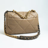 CHANEL Handbag 21S Large Beige/Gold Lambskin Quilted 19 Flap Mixed Hardware - Redeluxe