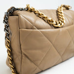 CHANEL Handbag 21S Large Beige/Gold Lambskin Quilted 19 Flap Mixed Hardware - Redeluxe