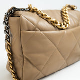 CHANEL Handbag 21S Large Beige/Gold Lambskin Quilted 19 Flap Mixed Hardware - Redeluxe