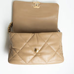 CHANEL Handbag 21S Large Beige/Gold Lambskin Quilted 19 Flap Mixed Hardware - Redeluxe