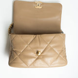 CHANEL Handbag 21S Large Beige/Gold Lambskin Quilted 19 Flap Mixed Hardware - Redeluxe
