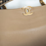 CHANEL Handbag 21S Large Beige/Gold Lambskin Quilted 19 Flap Mixed Hardware - Redeluxe