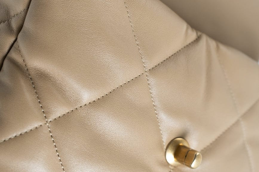 CHANEL Handbag 21S Large Beige/Gold Lambskin Quilted 19 Flap Mixed Hardware - Redeluxe