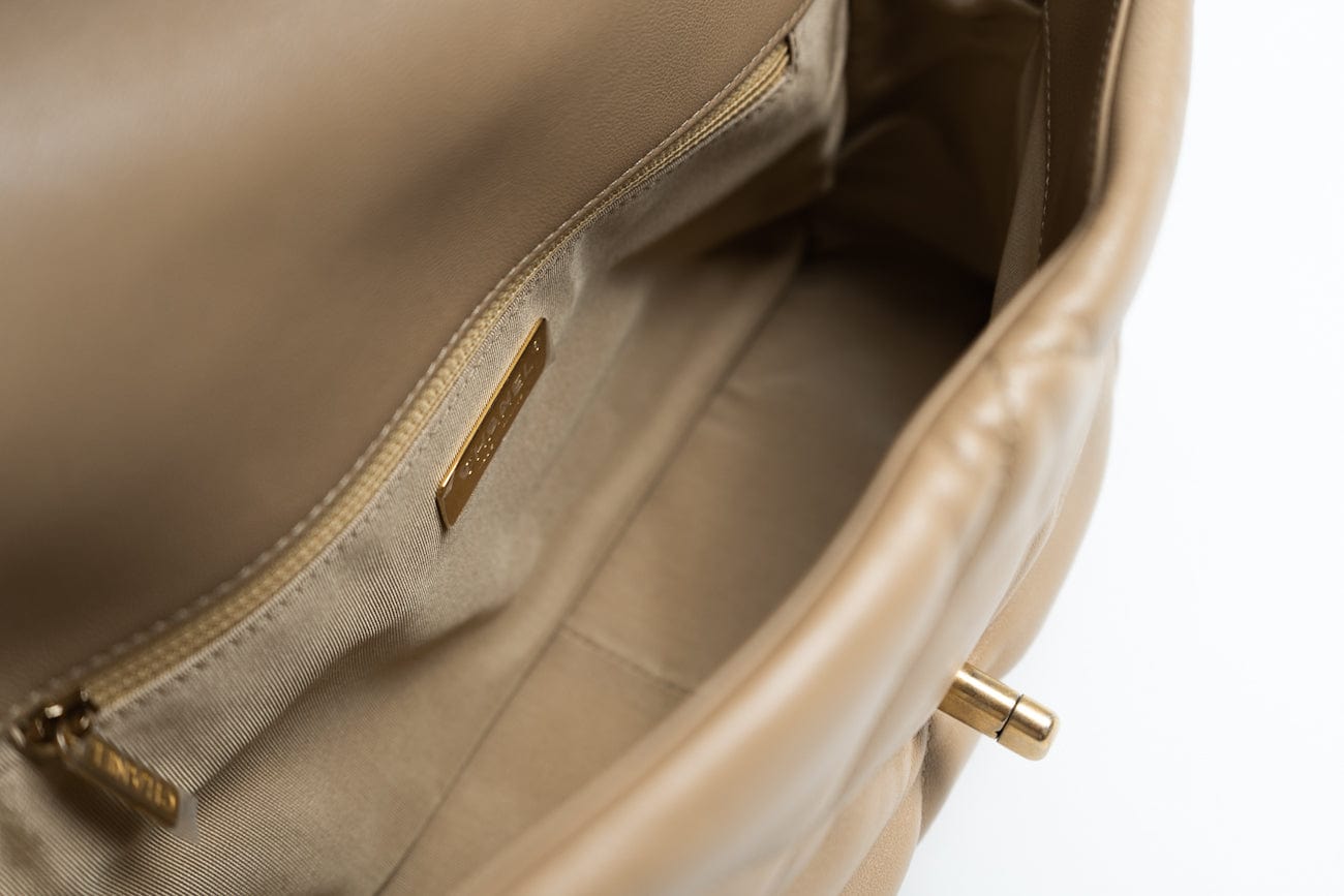 CHANEL Handbag 21S Large Beige/Gold Lambskin Quilted 19 Flap Mixed Hardware - Redeluxe