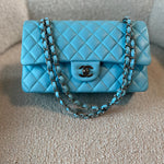 CHANEL Handbag 21S Neon Blue Lambskin Quilted Classic Flap Medium SHW - Redeluxe