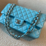 CHANEL Handbag 21S Neon Blue Lambskin Quilted Classic Flap Medium SHW - Redeluxe