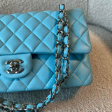 CHANEL Handbag 21S Neon Blue Lambskin Quilted Classic Flap Medium SHW - Redeluxe