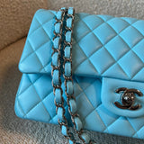 CHANEL Handbag 21S Neon Blue Lambskin Quilted Classic Flap Medium SHW - Redeluxe