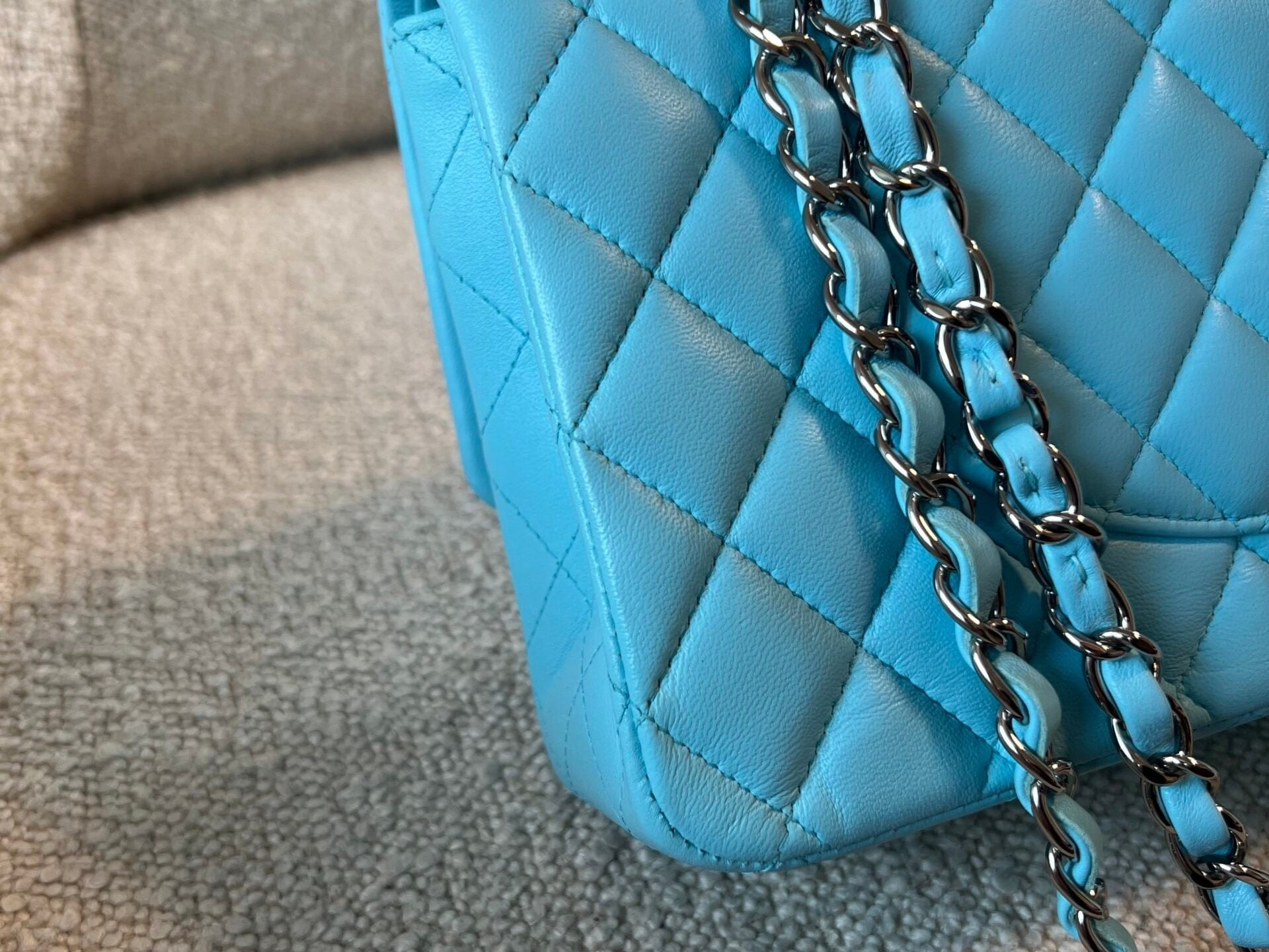 CHANEL Handbag 21S Neon Blue Lambskin Quilted Classic Flap Medium SHW - Redeluxe