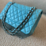 CHANEL Handbag 21S Neon Blue Lambskin Quilted Classic Flap Medium SHW - Redeluxe