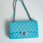CHANEL Handbag 21S Neon Blue Lambskin Quilted Classic Flap Medium SHW - Redeluxe