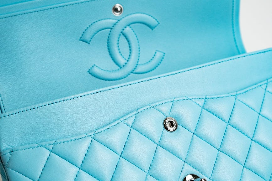 CHANEL Handbag 21S Neon Blue Lambskin Quilted Classic Flap Medium SHW - Redeluxe