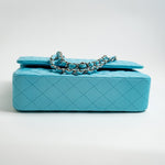 CHANEL Handbag 21S Neon Blue Lambskin Quilted Classic Flap Medium SHW - Redeluxe