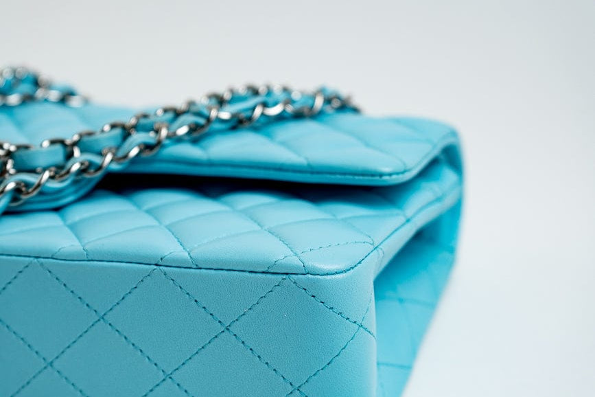 CHANEL Handbag 21S Neon Blue Lambskin Quilted Classic Flap Medium SHW - Redeluxe