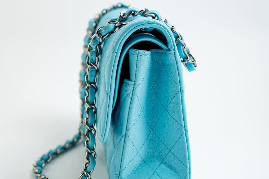 CHANEL Handbag 21S Neon Blue Lambskin Quilted Classic Flap Medium SHW - Redeluxe