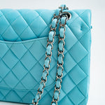 CHANEL Handbag 21S Neon Blue Lambskin Quilted Classic Flap Medium SHW - Redeluxe
