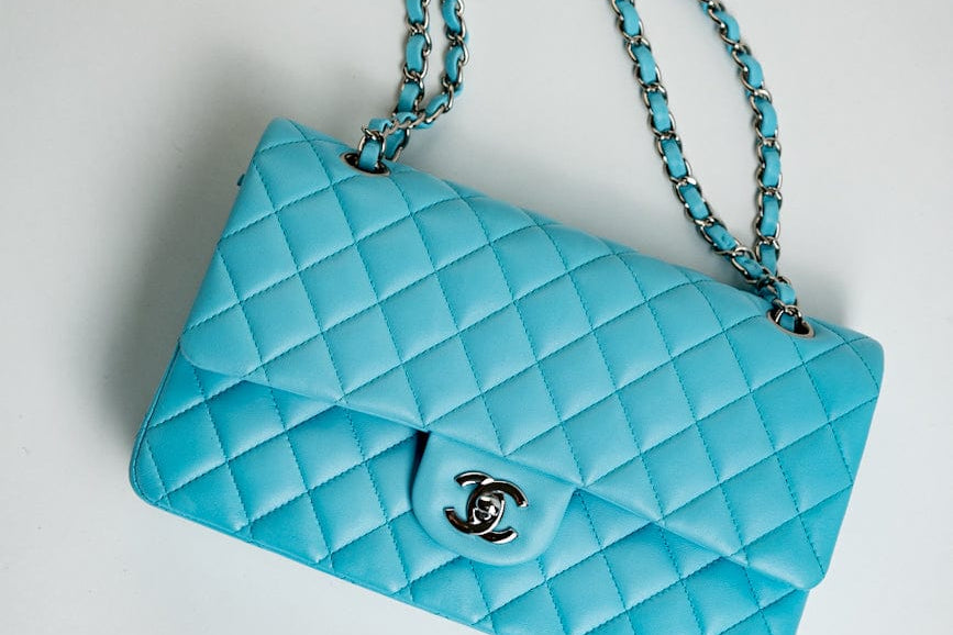 CHANEL Handbag 21S Neon Blue Lambskin Quilted Classic Flap Medium SHW - Redeluxe