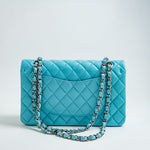 CHANEL Handbag 21S Neon Blue Lambskin Quilted Classic Flap Medium SHW - Redeluxe